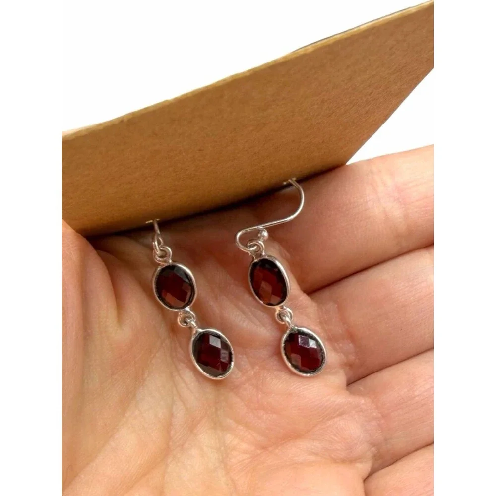 Hessonite Garnet Earrings Solid 925 Sterling Silver Checker Briolette Faceted